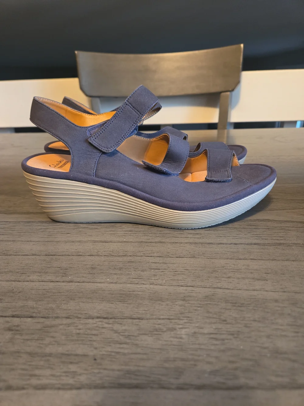 Cloudsteppers by Clarks Navy Blue Triple-Strap Wedge Sandals